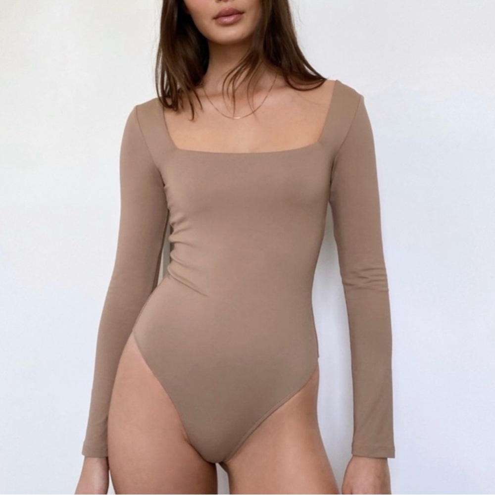 Babaton Tan Long Sleeve Bodysuit